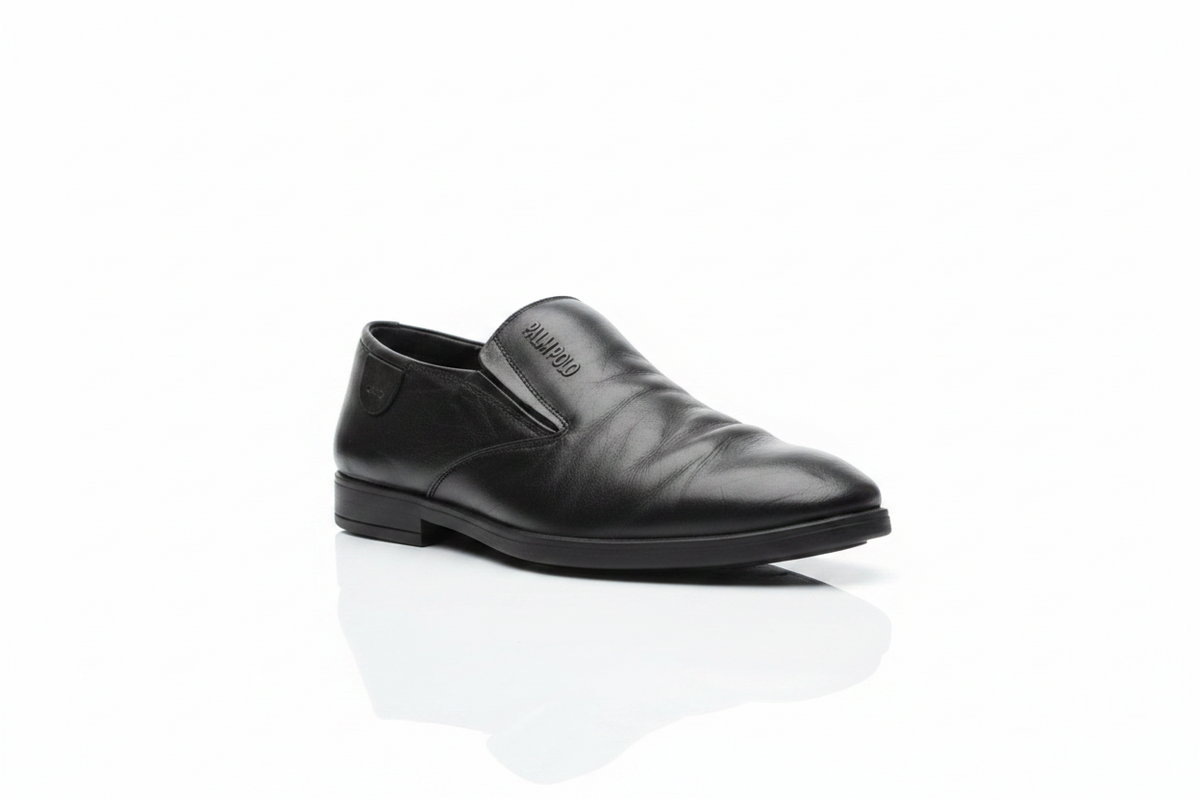 classic **men's black leather slip-on loafer 26