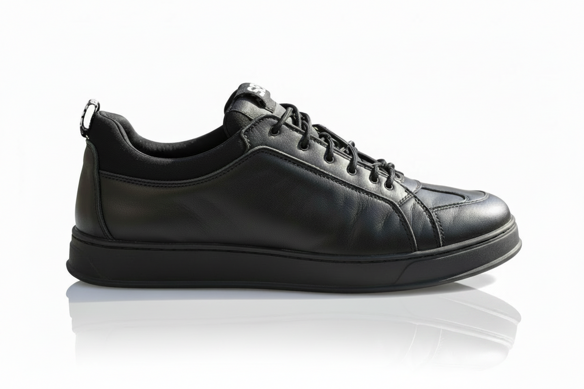 Black Leather Low-Top Sneakers