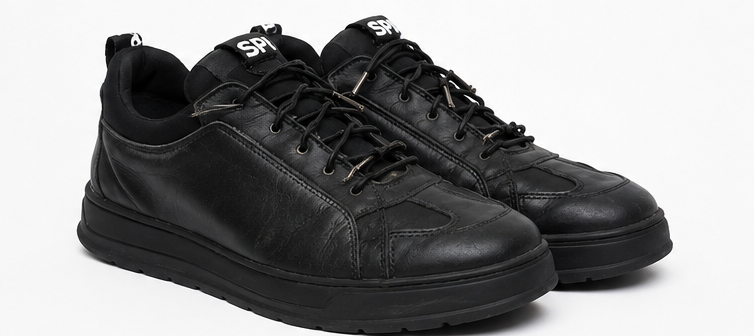 Black Leather Low-Top Sneakers