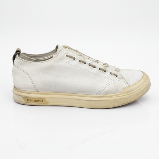 low-top white leather sneakers