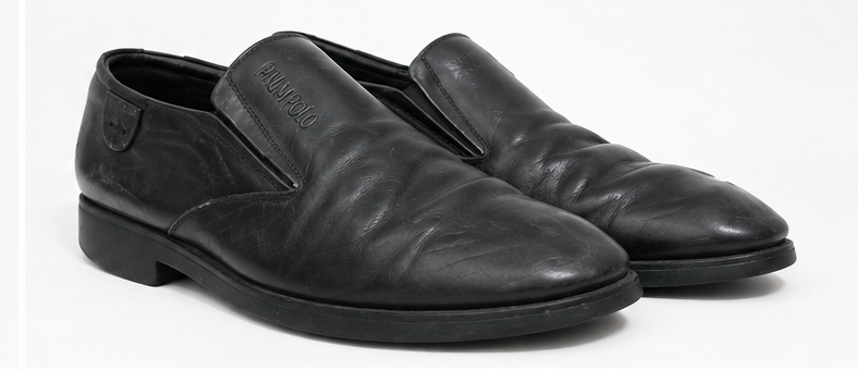 classic **men's black leather slip-on loafer 26