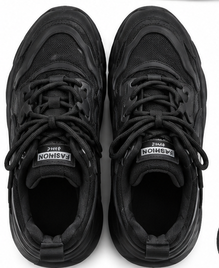Men's all-black chunky platform sneakers