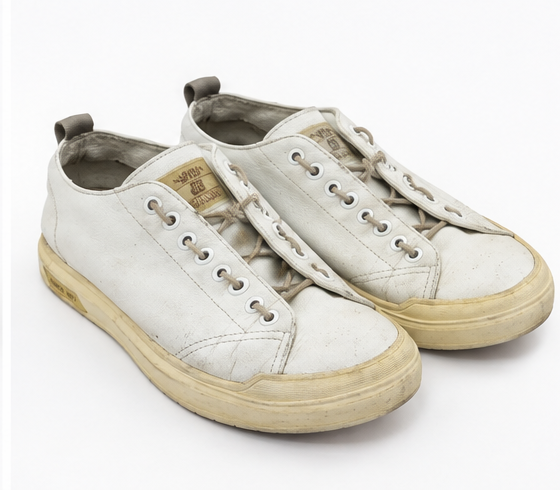 low-top white leather sneakers