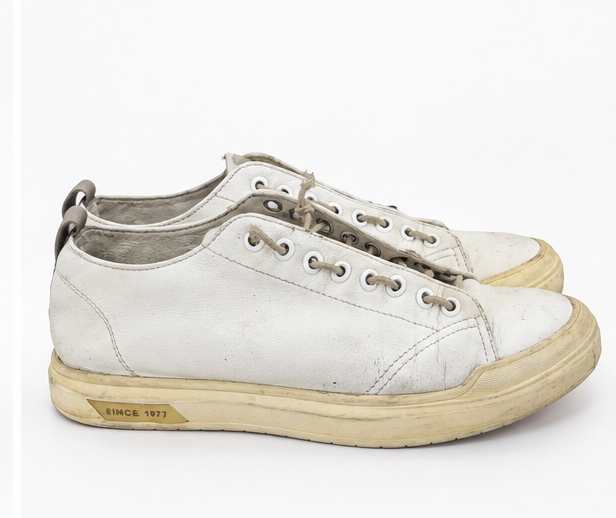 low-top white leather sneakers